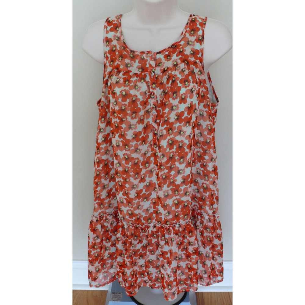 H&M Divided Floral short Dress or long Tunic ruffle bottom lined sleeveless S-M